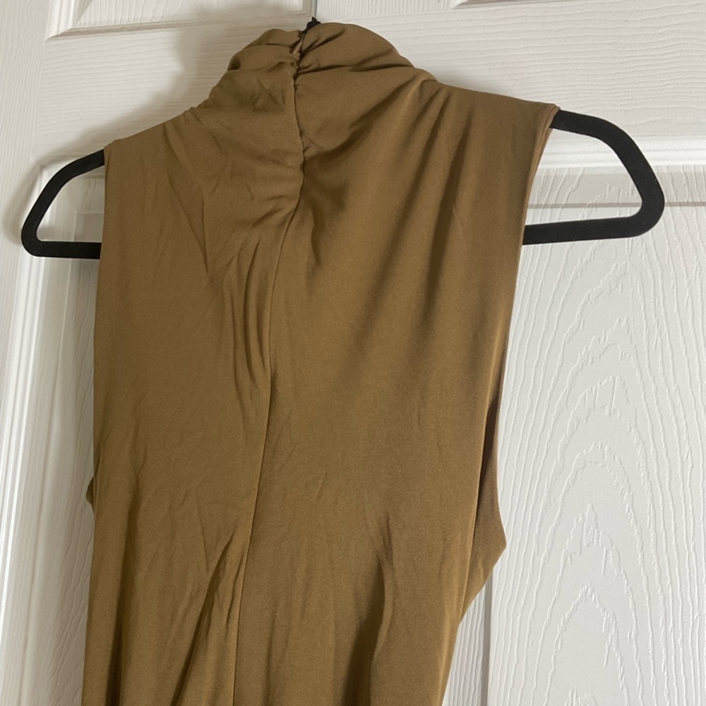ZARA NWT WOMAN MIDI DRESS WITH TIED KNOT DARK TAN SIZE LARGE - Picture 7 of 14